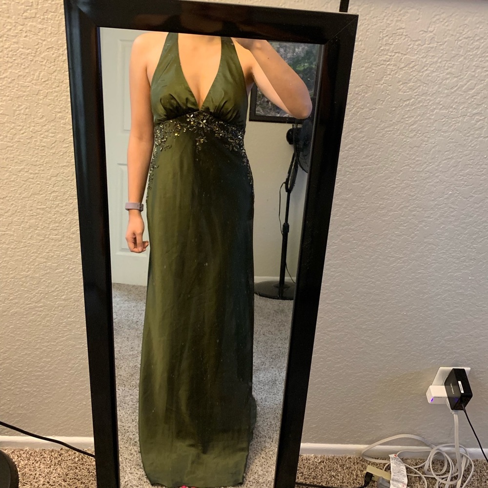 Flori design dark green embroidered long halter
